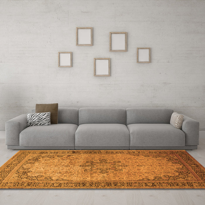Machine Washable Persian Orange Traditional Area Rugs in a Living Room, wshtr95org