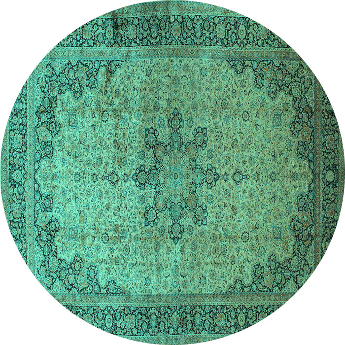 Round Persian Turquoise Traditional Rug, tr95turq
