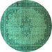 Round Persian Turquoise Traditional Rug, tr95turq