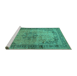 Sideview of Machine Washable Persian Turquoise Traditional Area Rugs, wshtr95turq