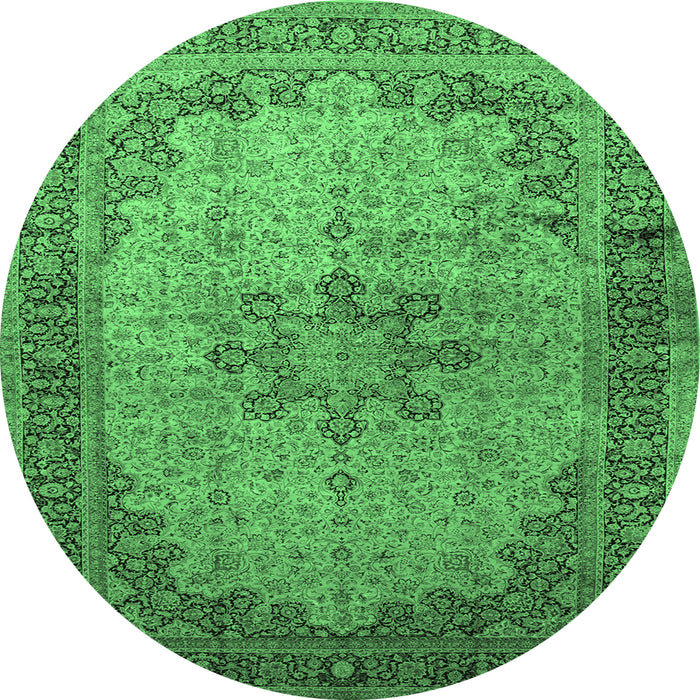 Round Machine Washable Persian Emerald Green Traditional Area Rugs, wshtr95emgrn
