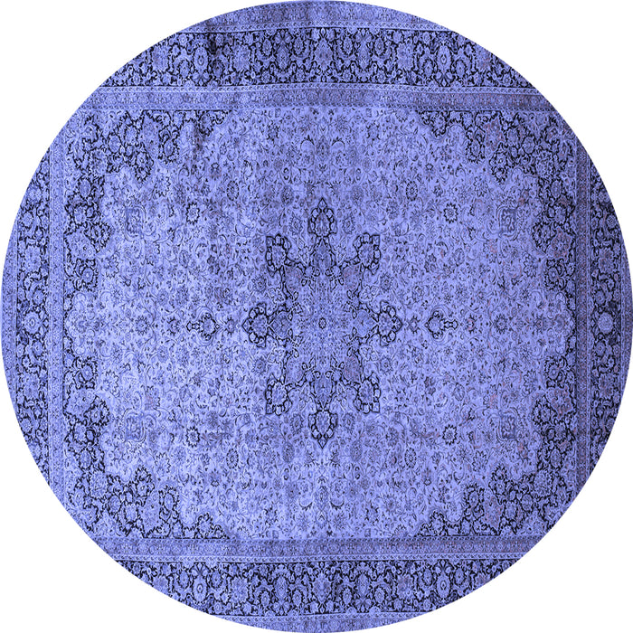 Round Machine Washable Persian Blue Traditional Rug, wshtr95blu