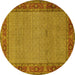 Round Machine Washable Persian Yellow Traditional Rug, wshtr960yw