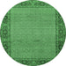 Round Persian Emerald Green Traditional Rug, tr960emgrn