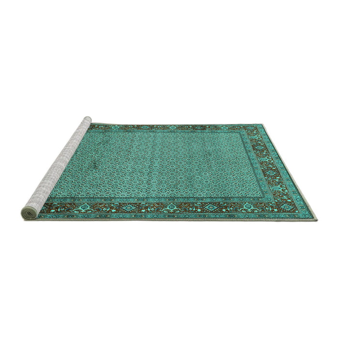Sideview of Machine Washable Persian Turquoise Traditional Area Rugs, wshtr960turq