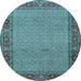 Round Machine Washable Persian Light Blue Traditional Rug, wshtr960lblu