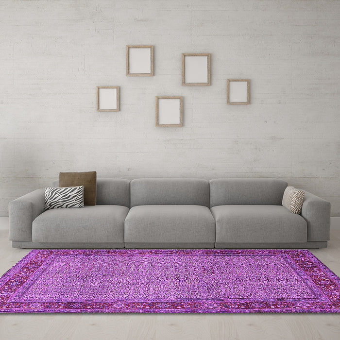 Machine Washable Persian Purple Traditional Area Rugs in a Living Room, wshtr960pur