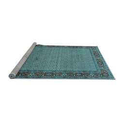 Sideview of Machine Washable Persian Light Blue Traditional Rug, wshtr960lblu