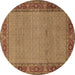 Round Machine Washable Persian Brown Traditional Rug, wshtr960brn