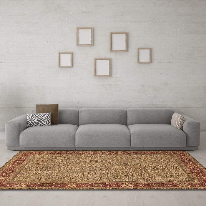 Machine Washable Persian Brown Traditional Rug in a Living Room,, wshtr960brn