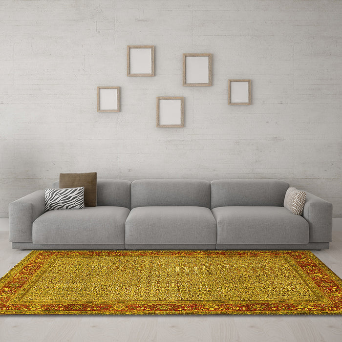 Machine Washable Persian Yellow Traditional Rug in a Living Room, wshtr960yw