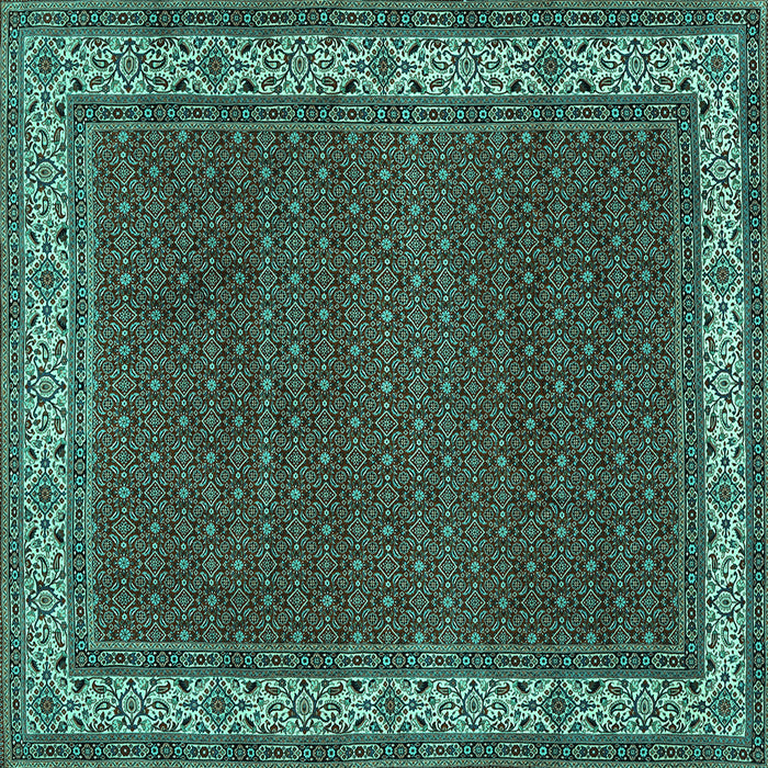 Square Machine Washable Persian Turquoise Traditional Area Rugs, wshtr961turq