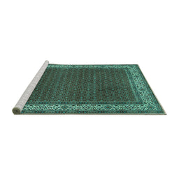 Sideview of Machine Washable Persian Turquoise Traditional Area Rugs, wshtr961turq
