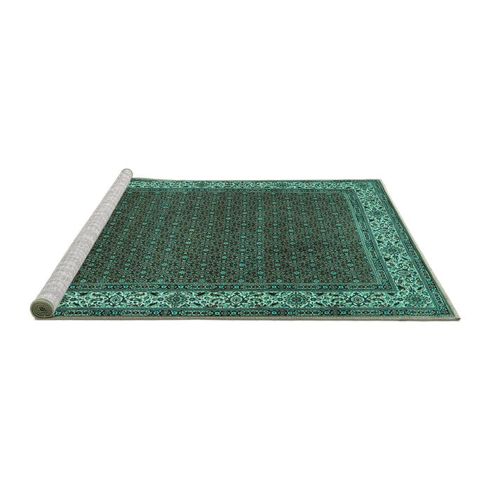 Sideview of Machine Washable Persian Turquoise Traditional Area Rugs, wshtr961turq
