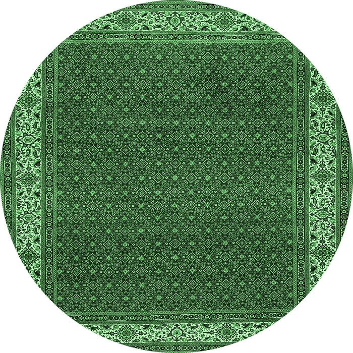 Round Machine Washable Persian Emerald Green Traditional Area Rugs, wshtr961emgrn