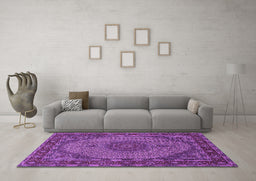 Machine Washable Medallion Purple Traditional Area Rugs in a Living Room, wshtr962pur