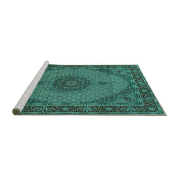 Sideview of Machine Washable Medallion Turquoise Traditional Area Rugs, wshtr962turq