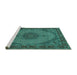 Sideview of Machine Washable Medallion Turquoise Traditional Area Rugs, wshtr962turq