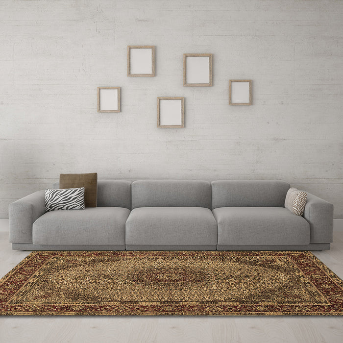 Machine Washable Medallion Brown Traditional Rug in a Living Room,, wshtr962brn