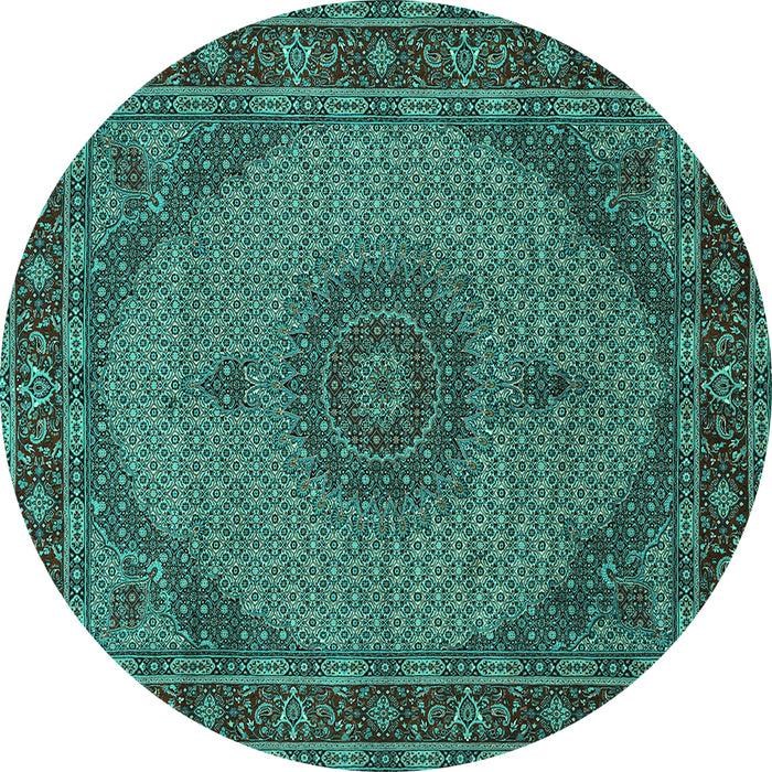 Round Medallion Turquoise Traditional Rug, tr962turq