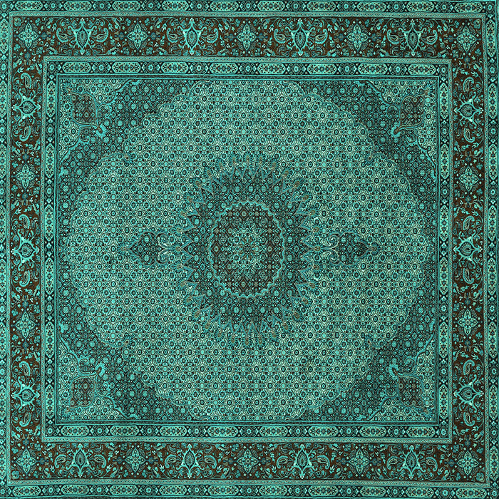 Square Machine Washable Medallion Turquoise Traditional Area Rugs, wshtr962turq