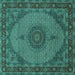 Square Machine Washable Medallion Turquoise Traditional Area Rugs, wshtr962turq