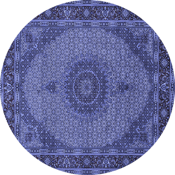 Round Machine Washable Medallion Blue Traditional Rug, wshtr962blu