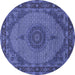 Round Machine Washable Medallion Blue Traditional Rug, wshtr962blu