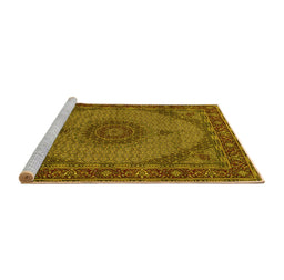 Sideview of Machine Washable Medallion Yellow Traditional Rug, wshtr962yw