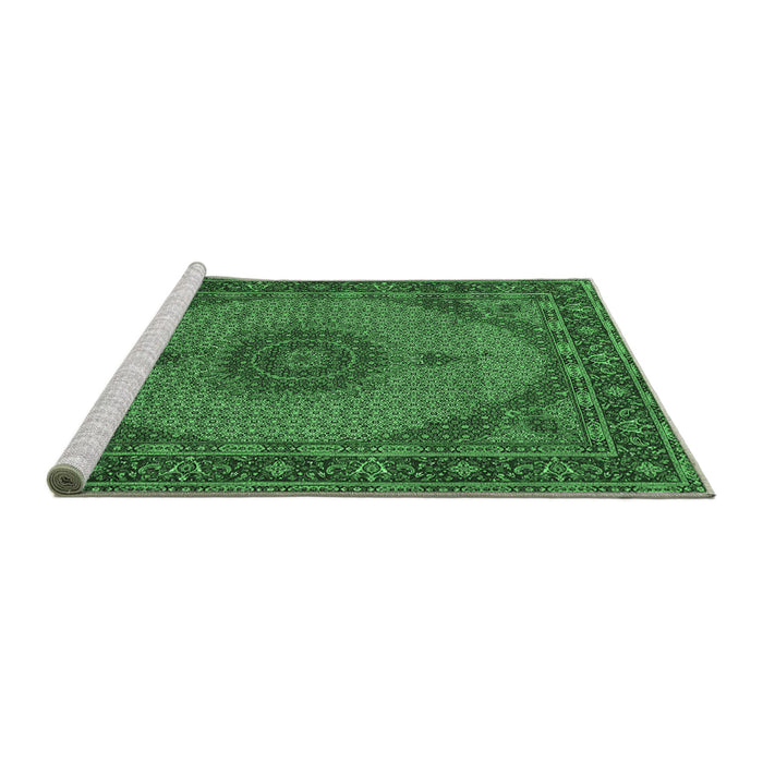Sideview of Machine Washable Medallion Emerald Green Traditional Area Rugs, wshtr962emgrn