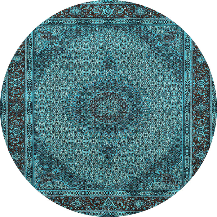 Round Machine Washable Medallion Light Blue Traditional Rug, wshtr962lblu