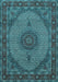 Machine Washable Medallion Light Blue Traditional Rug, wshtr962lblu