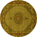 Round Machine Washable Medallion Yellow Traditional Rug, wshtr962yw