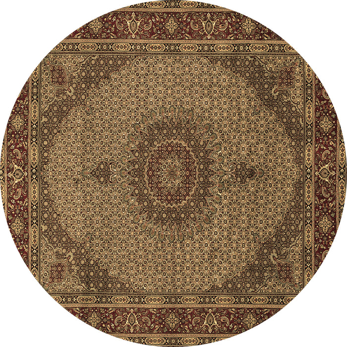 Round Machine Washable Medallion Brown Traditional Rug, wshtr962brn