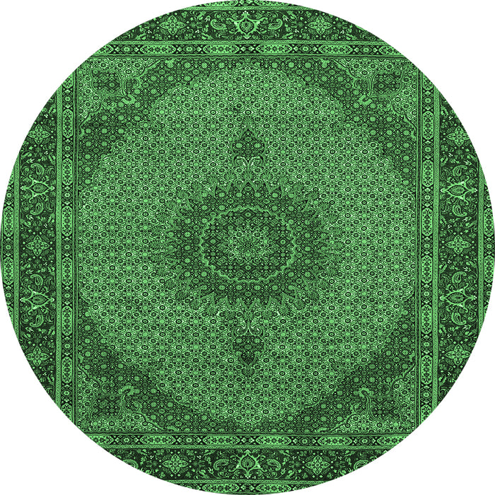 Round Machine Washable Medallion Emerald Green Traditional Area Rugs, wshtr962emgrn