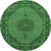 Round Machine Washable Medallion Emerald Green Traditional Area Rugs, wshtr962emgrn