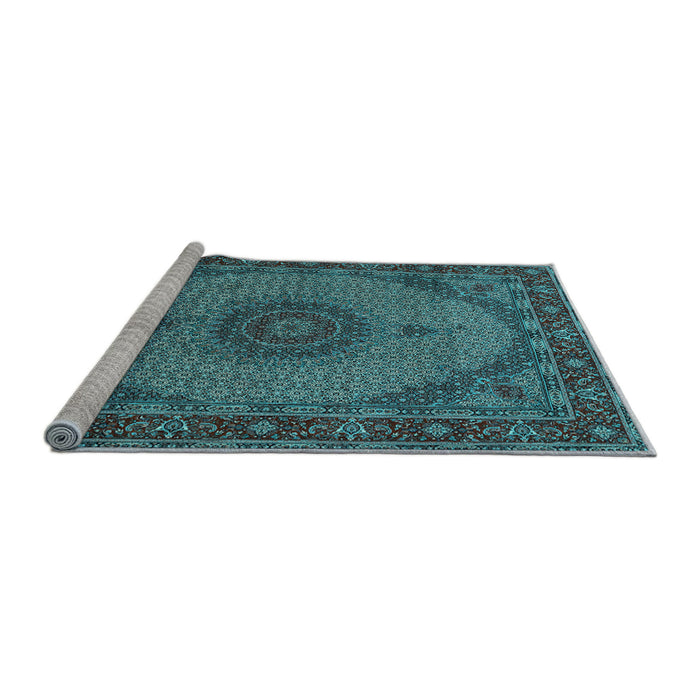 Sideview of Machine Washable Medallion Light Blue Traditional Rug, wshtr962lblu