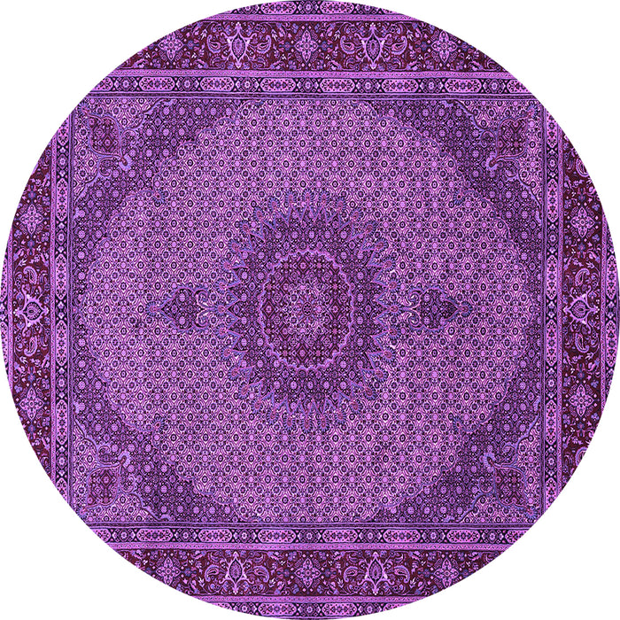 Round Machine Washable Medallion Purple Traditional Area Rugs, wshtr962pur