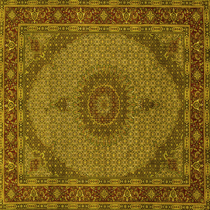 Square Machine Washable Medallion Yellow Traditional Rug, wshtr962yw
