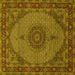 Square Machine Washable Medallion Yellow Traditional Rug, wshtr962yw