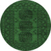 Round Machine Washable Persian Emerald Green Traditional Area Rugs, wshtr963emgrn
