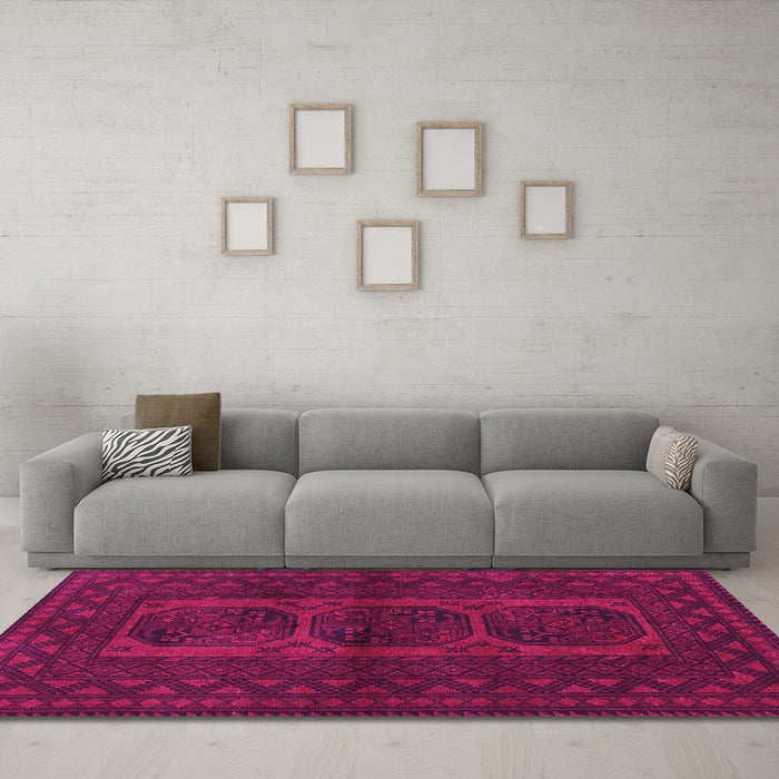 Machine Washable Southwestern Pink Country Rug in a Living Room, wshtr964pnk