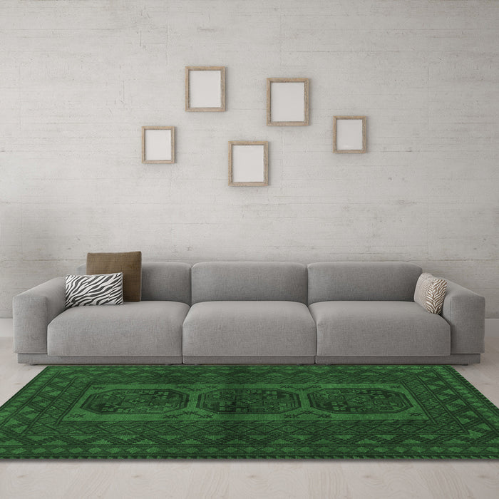 Machine Washable Southwestern Emerald Green Country Area Rugs in a Living Room,, wshtr964emgrn