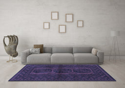 Machine Washable Southwestern Blue Country Rug in a Living Room, wshtr964blu