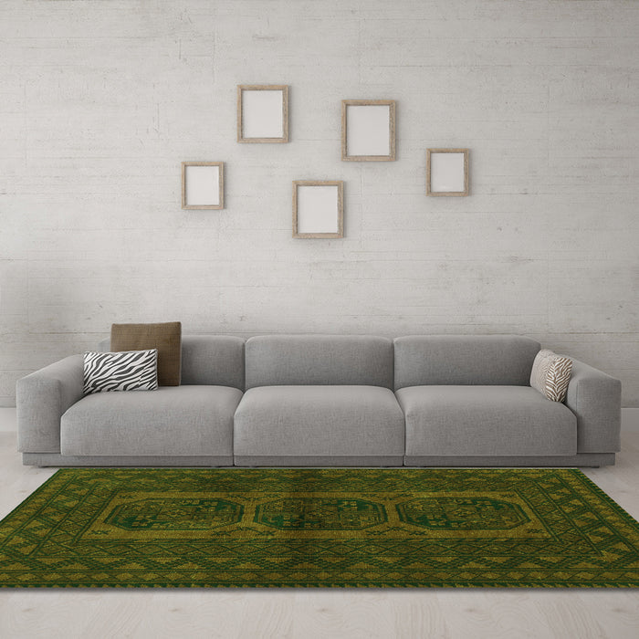 Machine Washable Southwestern Green Country Area Rugs in a Living Room,, wshtr964grn