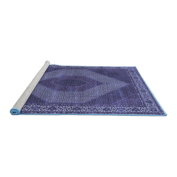 Sideview of Machine Washable Persian Blue Traditional Rug, wshtr965blu