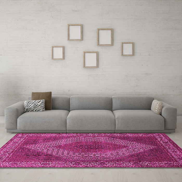 Machine Washable Persian Pink Traditional Rug in a Living Room, wshtr965pnk