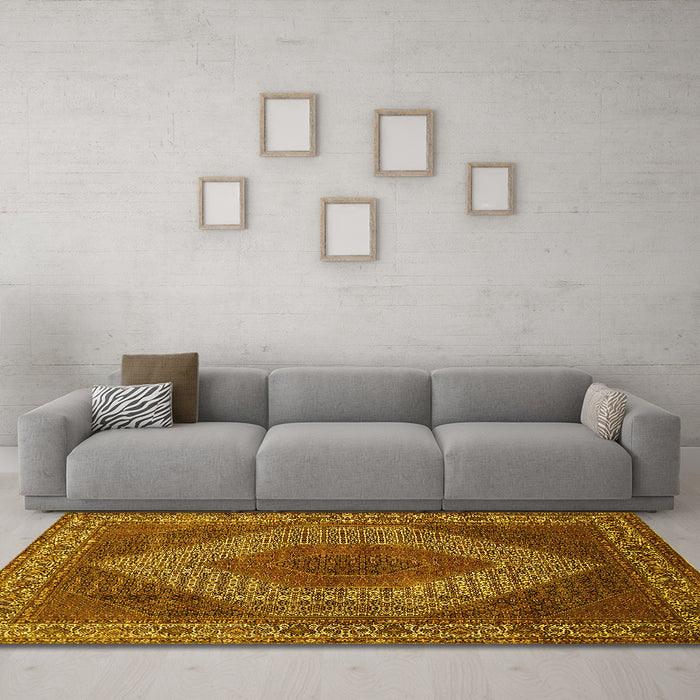 Machine Washable Persian Yellow Traditional Rug in a Living Room, wshtr965yw