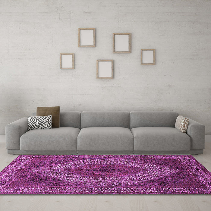 Machine Washable Persian Purple Traditional Area Rugs in a Living Room, wshtr965pur