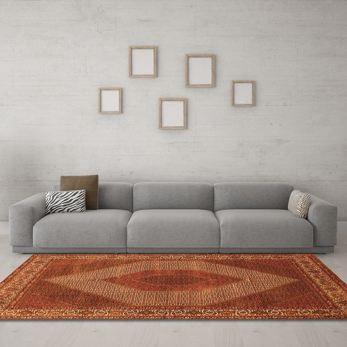 Machine Washable Persian Orange Traditional Area Rugs in a Living Room, wshtr965org